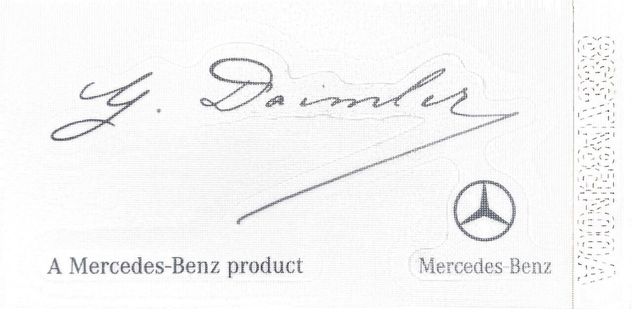 MERCEDES CLEAR WINDSHIELD GLASS DECAL STICKER SIGNATURE SIGNED BY DAIMLER