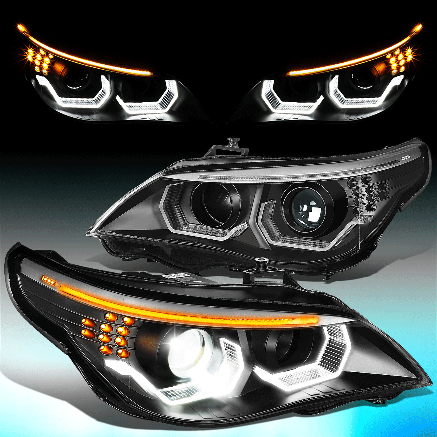 For 2008-2010 BMW E60 528i 535i xi M5 3D LED DRL HID Projector Headlight Black