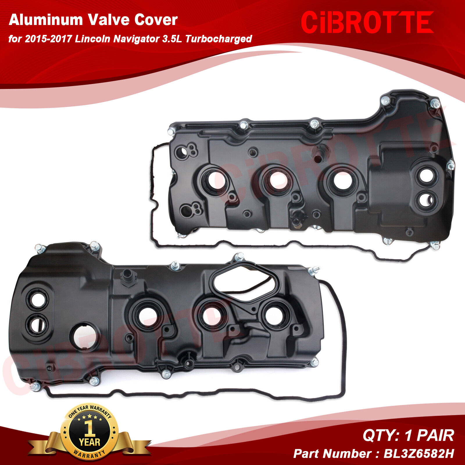 Left & Right Valve Cover w/ Gasket for 15-17 Lincoln Navigator 3.5L Turbocharged