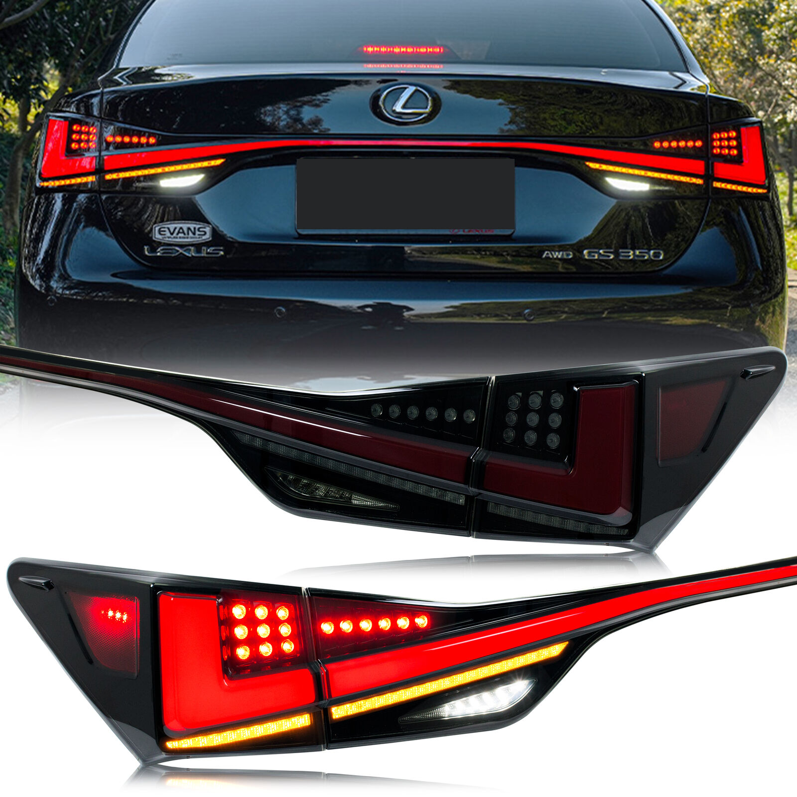 LED Tail Lights for Lexus GS350 GS200t GSF 2012-2015 Animation Black Rear Lamps