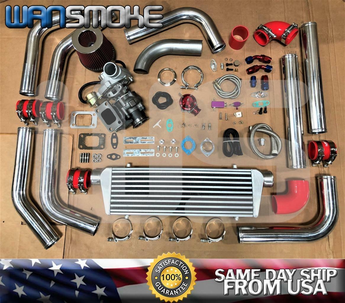 T3/T4 TURBO CHARGER KIT .63 V-BAND UNIVERSAL TUBE INTERCOOLER+BOV+CLAMP RED