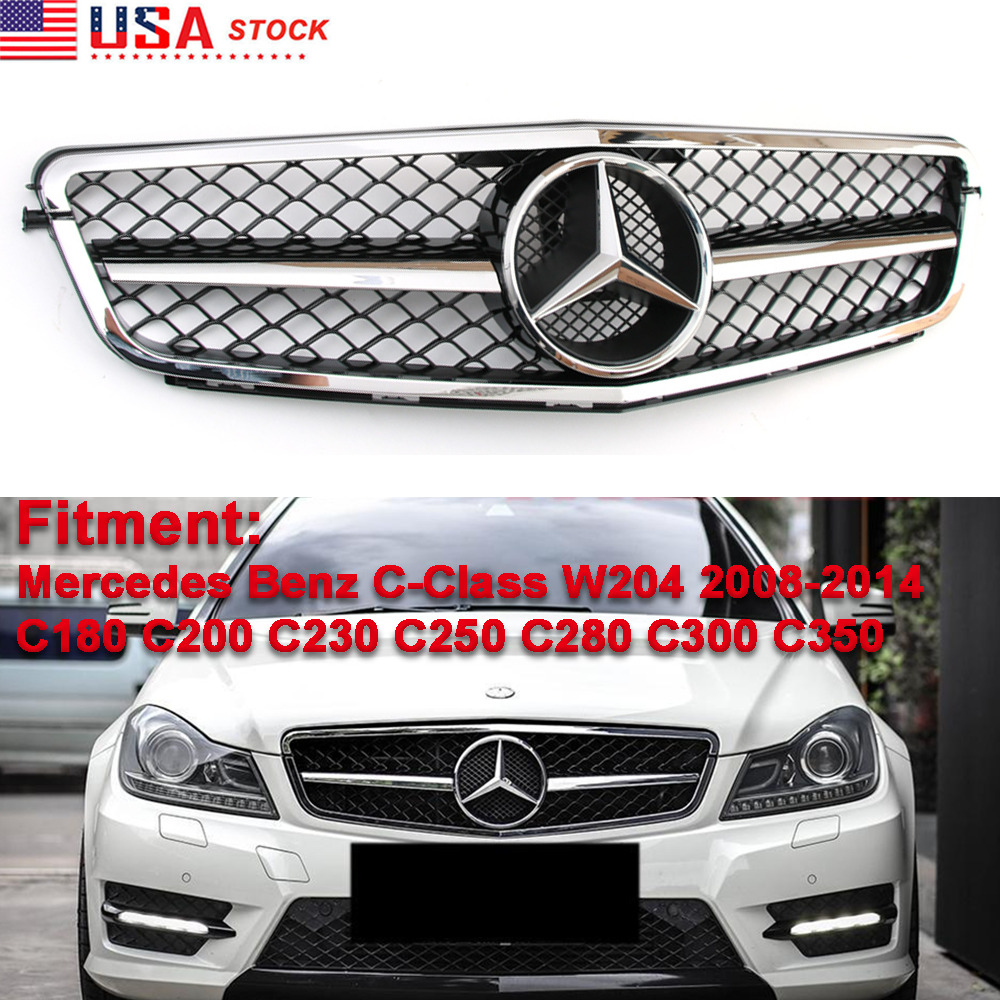 Grill W/Star For Mercedes Benz W204 C250 C300 C350 08-14 Chrome Grille AMG Style