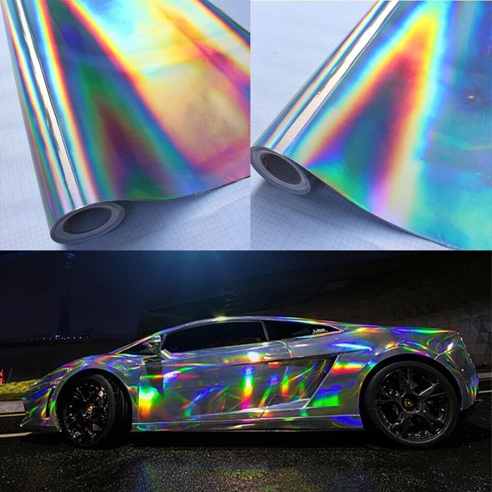 Silver Glossy Laser Holographic Chrome Vinyl Foil Whole Car Wrap Graphics Film
