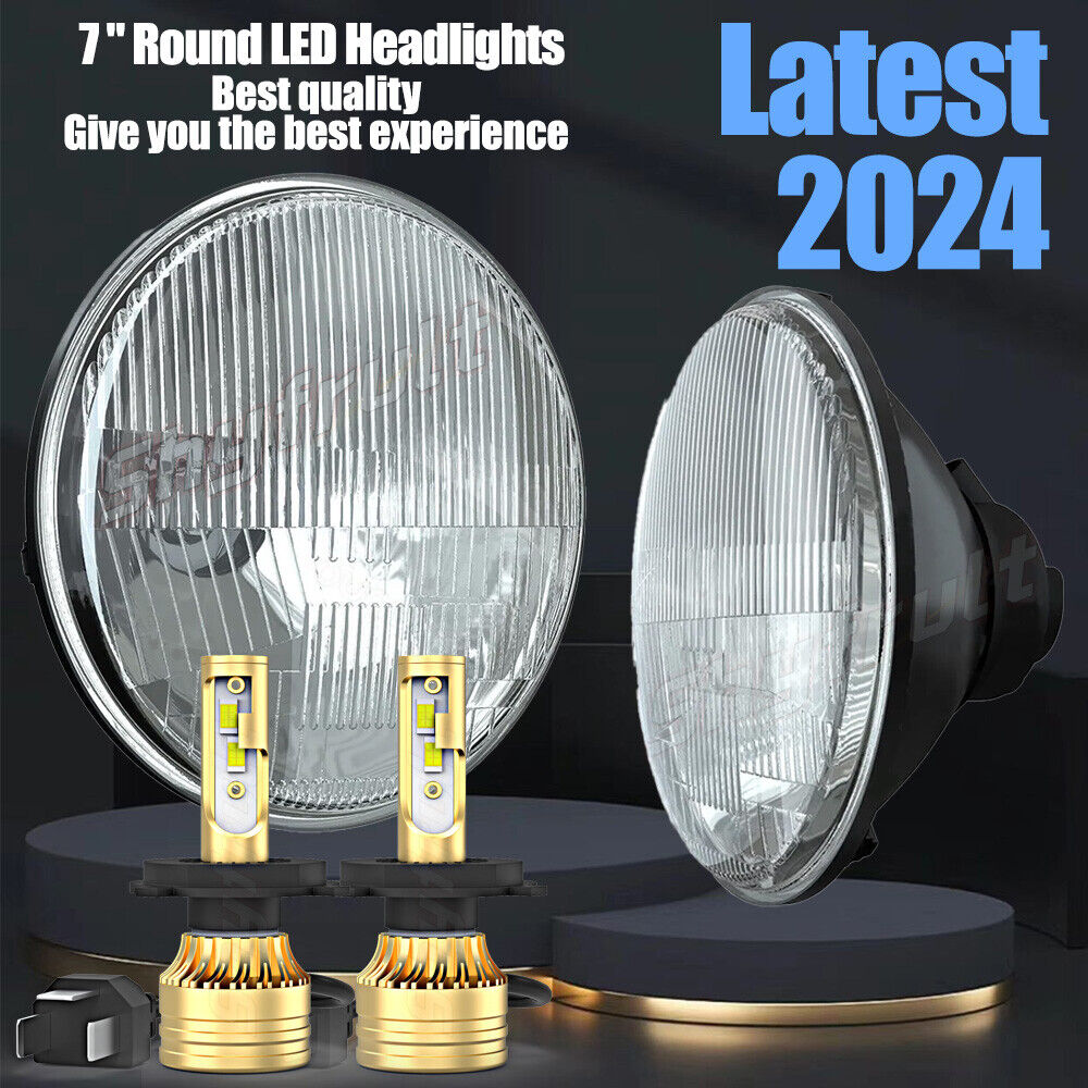 Pair 7inch DOT Approved Round LED Headlights Halo DRL For-Datsun 280ZX 240Z 260Z
