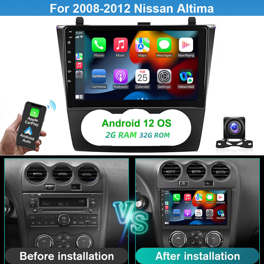 For 2008-2012 Nissan Altima Apple CarPlay Car Radio Android 12.0 GPS Stereo +Cam