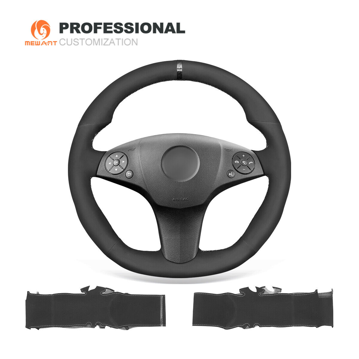 MEWANT Black Suede Car Steering Wheel Cover for Benz SLR SLK-Class AMG GLK-Class