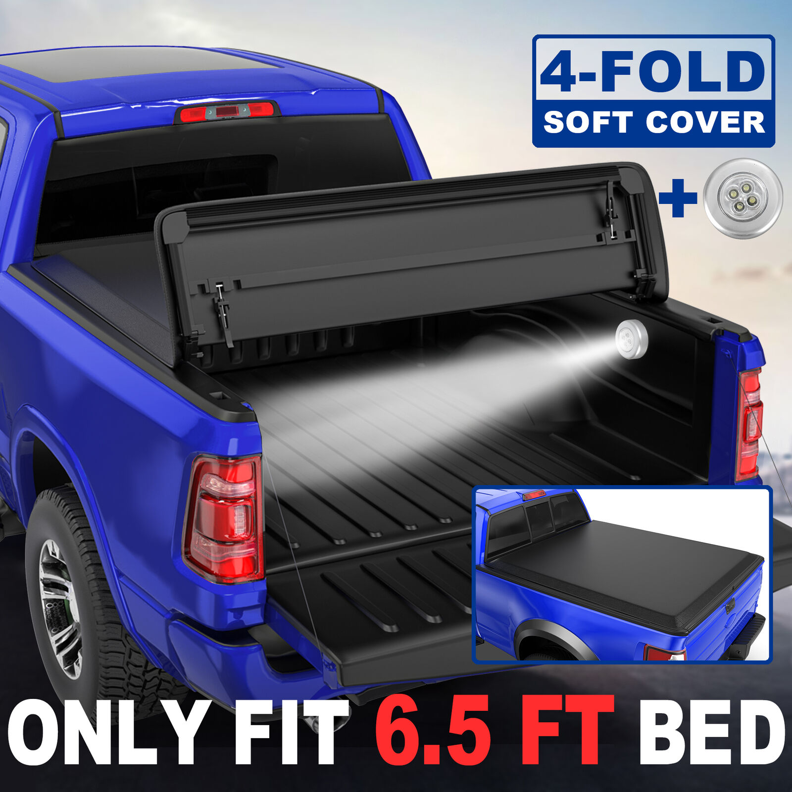 6.5 Feet Bed 4 Fold Soft Truck Tonneau Cover For 2009-2014 Ford F150 w/Led Lamp