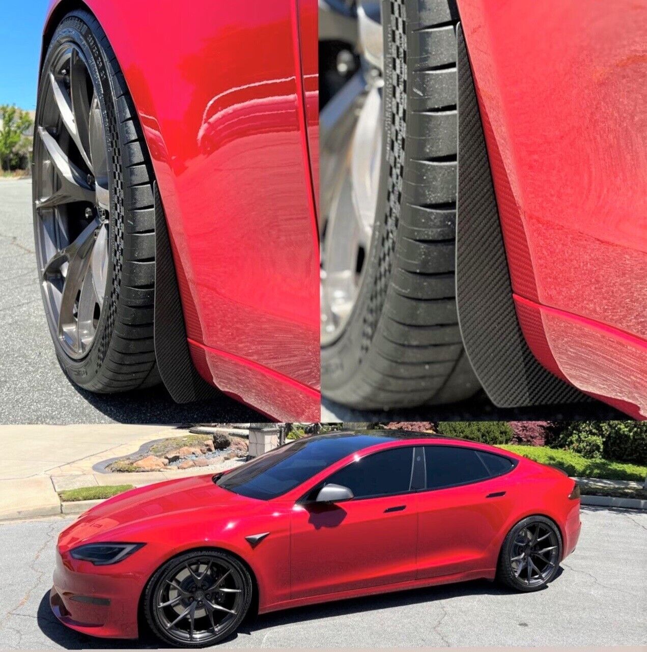 Tesla Model S Rock and Mud Guards - Matte Carbon - 2021+ Refresh Model S Flaps