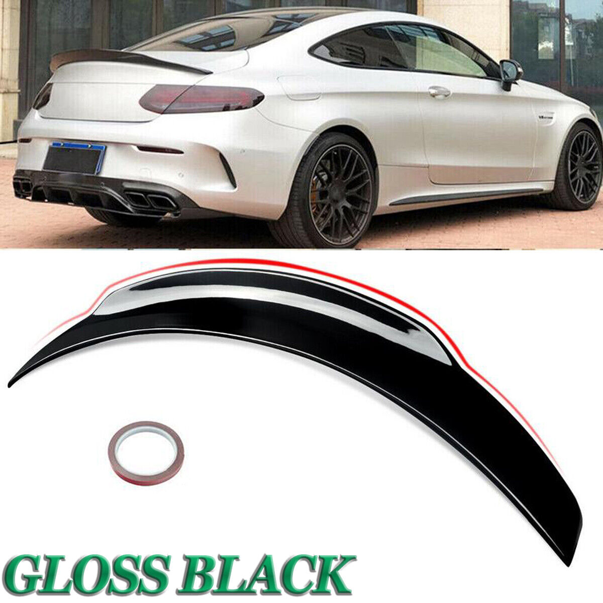 Glossy Black Rear Trunk Spoiler Wing Fit For Benz W205 C205 C43 C63 AMG Coupe