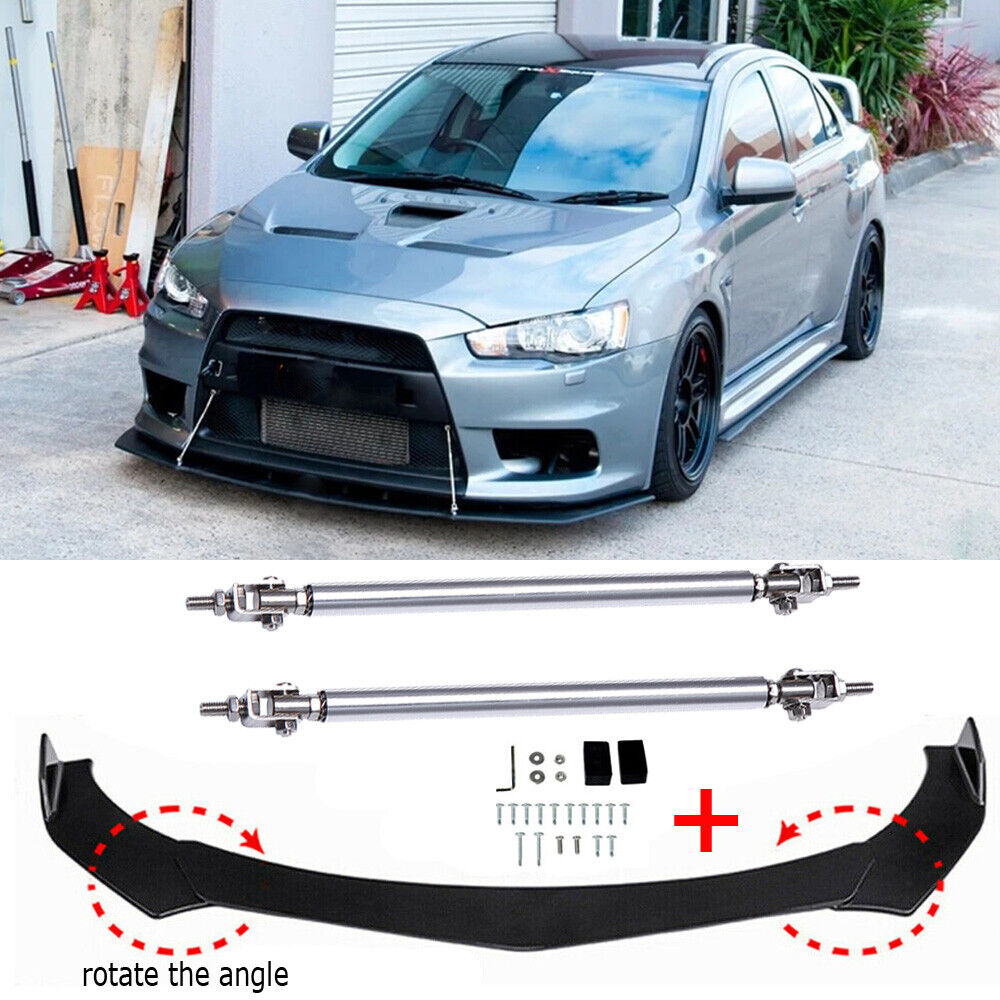 For Mitsubishi Lancer Evo X Front Bumper Lip Spoiler Splitter Kit + Strut Rods