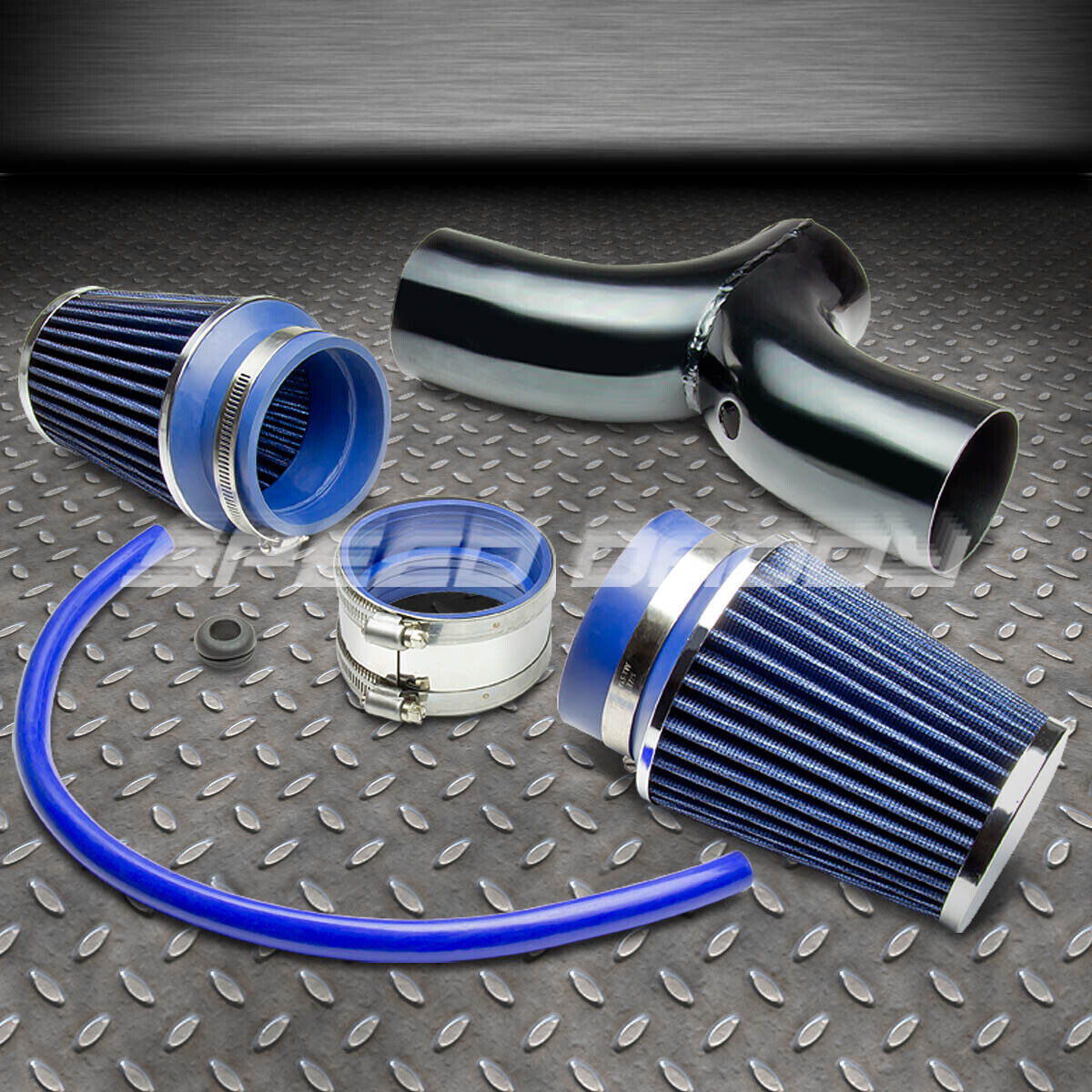 FOR CORVETTE C5 LS1 LS6/JEEP SHORT RAM DUAL INTAKE PIPING+BLUE AIR FILTER SYSTEM