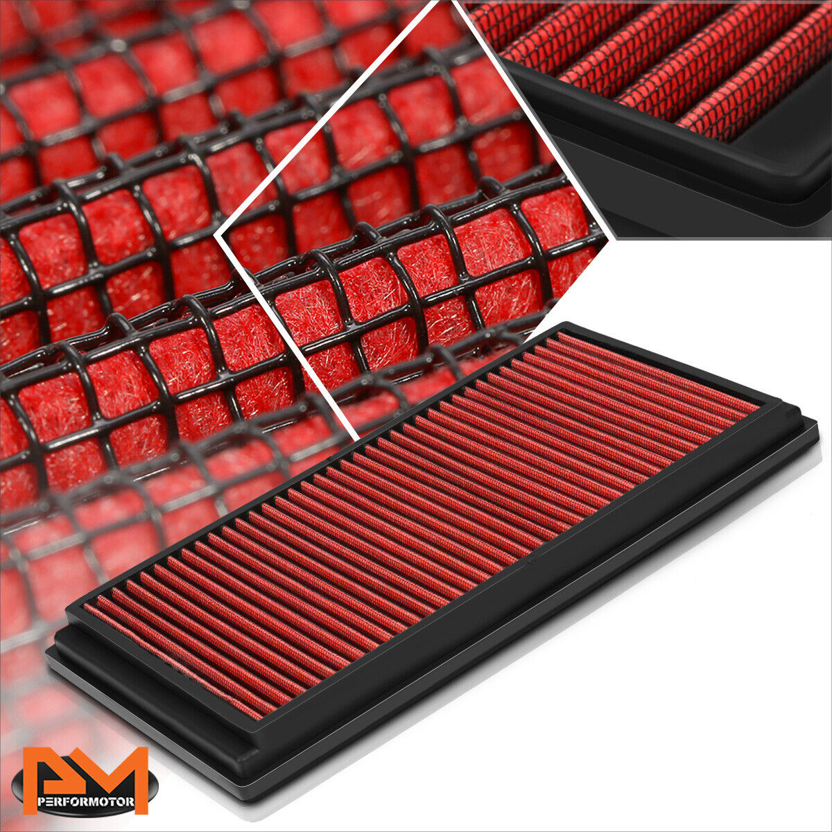 For 98-06 Beetle/Golf/Jetta Reusable Multilayer High Flow Air Filter Panel Red