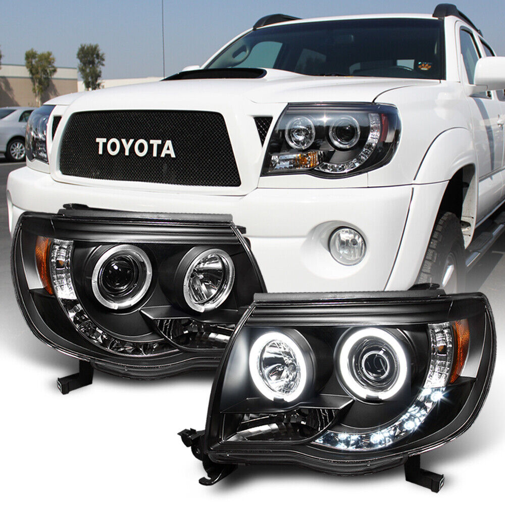For Black 2005-2011 Toyota Tacoma LED Halo Projector Headlights lamps Pre Runner