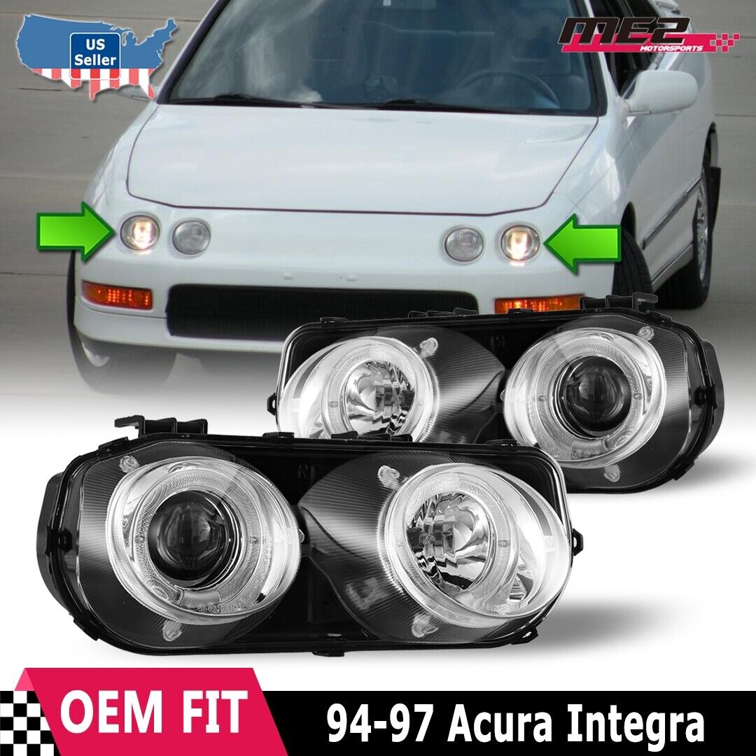 Chrome/Clear for 1994-97 Acura Integra LED Halo Rings Projectors Headlights PAIR