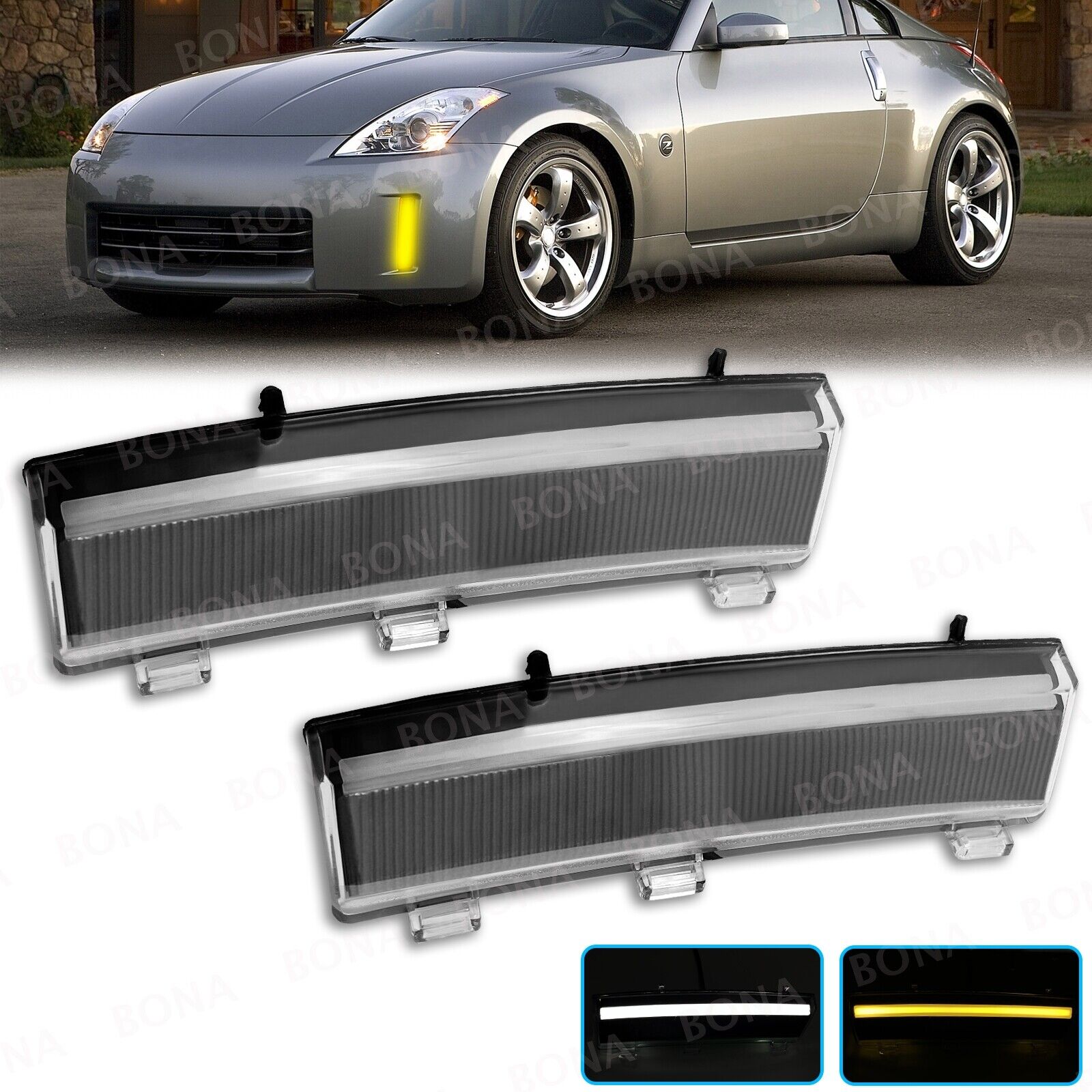 Pair For 2006-2009 Nissan 350z LCI LED Turn Signal Lights Side Marker Lamps+DRL