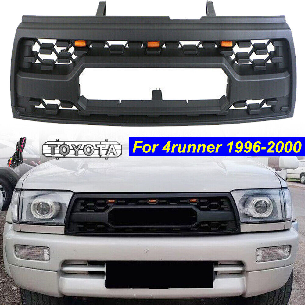 Front Grille For 1996-2000 Toyota 4Runner Mesh Grill W/Letter W/LEDs Matte Black