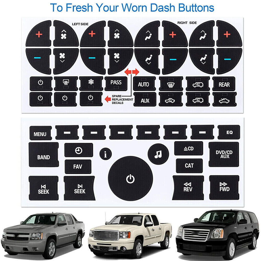 2 Sheets AC Control Radio Dash Button Repair Kit Sticker for Chevy GMC Decals