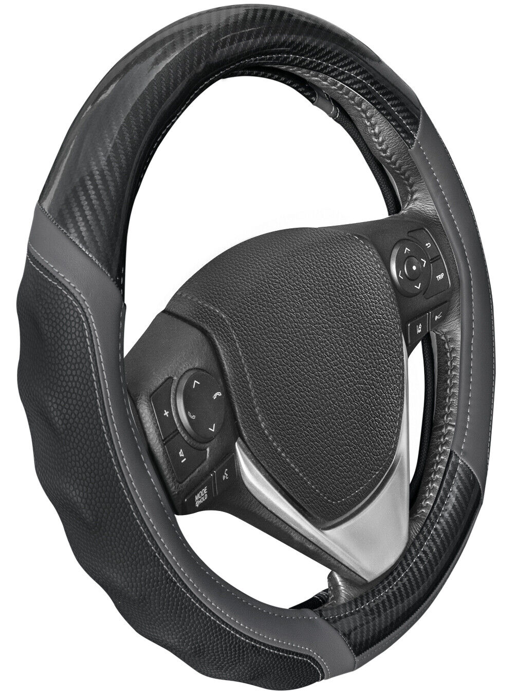 MotorTrend Carbon Fiber Leather Steering Wheel Cover Universal Fit for Cars