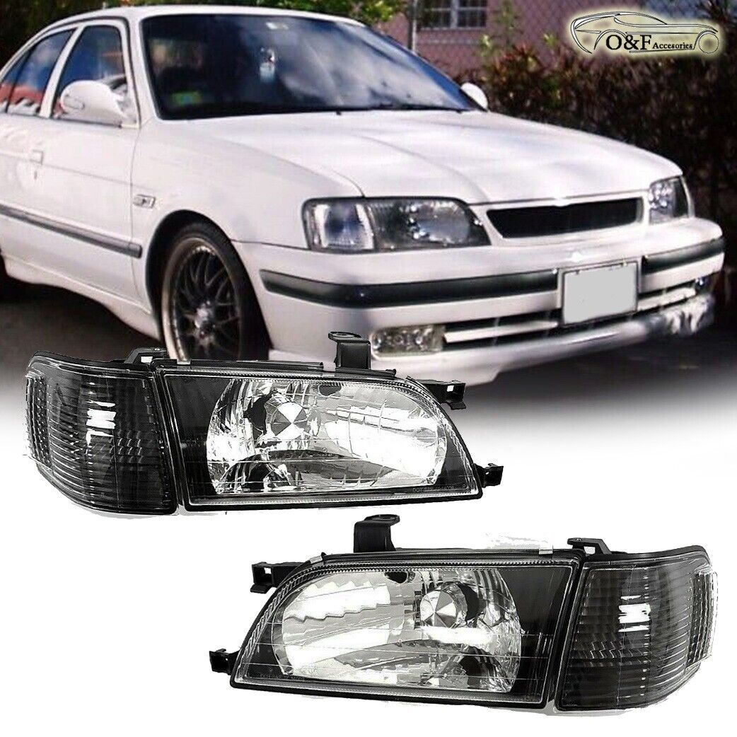 Fit For 1995 1999 Toyota Tercel JDM Black Crystal Headlights Lamps LH RH Set