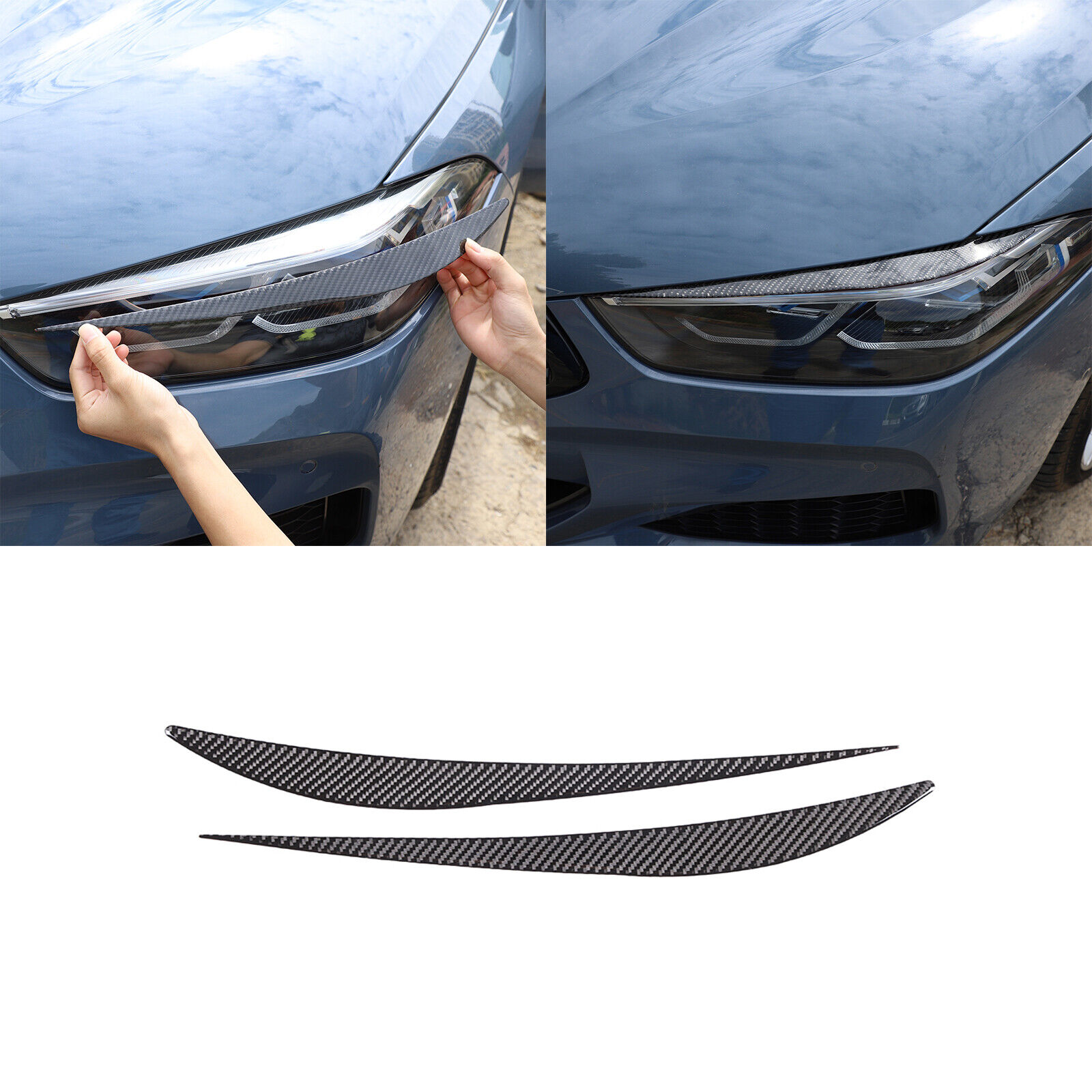 Carbon Fiber Headlight eyebrow Scuff Trim Cover Fits BMW 840i M850i 2020-2022
