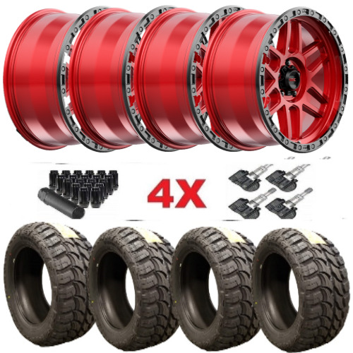 17 KMC KM544 CANDY RED BLACK LIP WHEELS TIRES 33125017 FITS FORD F-150 F150