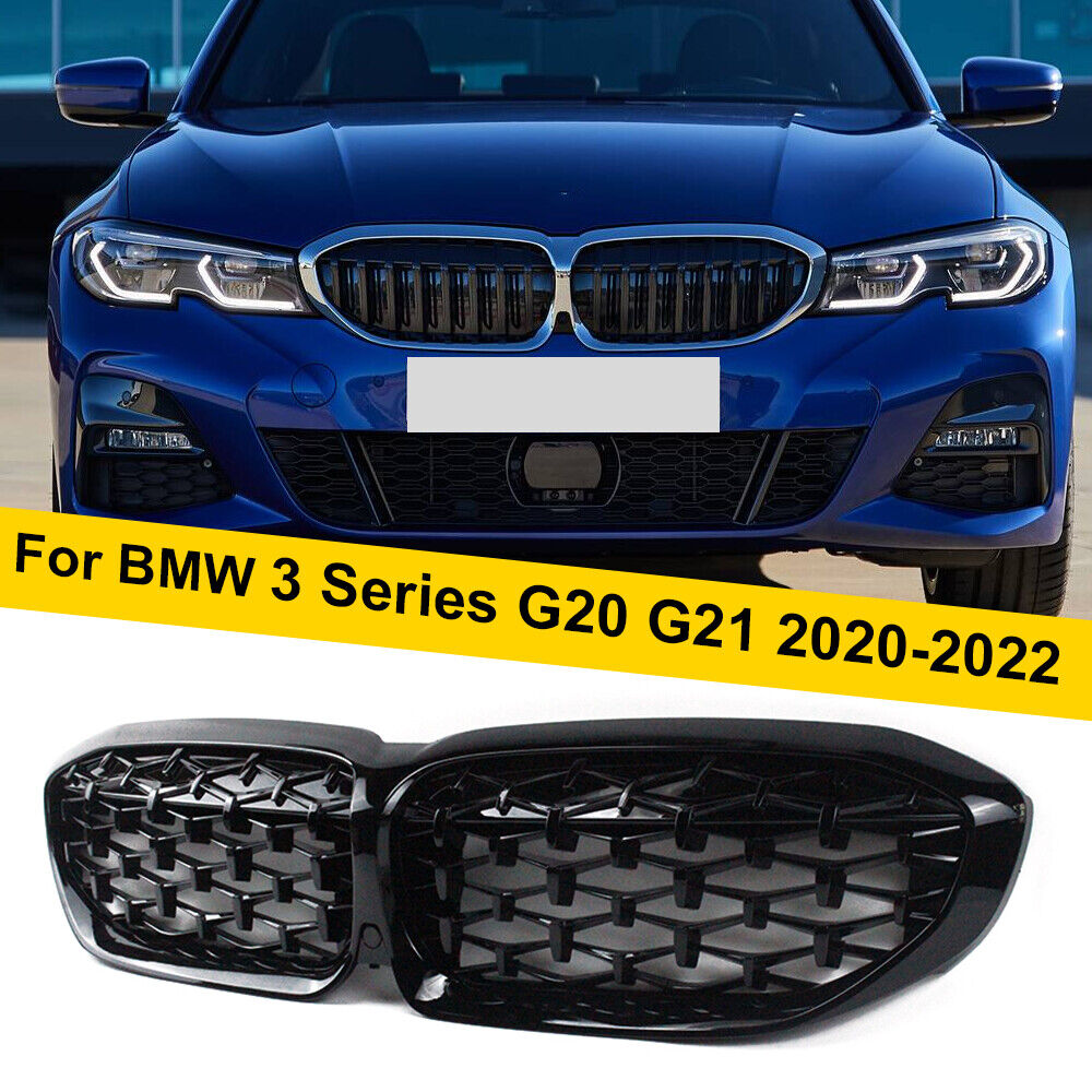 For BMW G20 G21 330i M340i 2019-22 Gloss Black Diamond Front Kidney Grill Grille