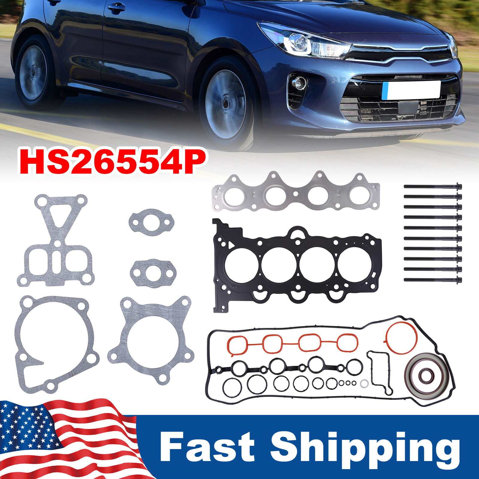 HEAD GASKET W/BOLTS+INTAKE EXHAUST VALVES KITS FOR ACCENT VELOSTER RIO SOUL 1.6L