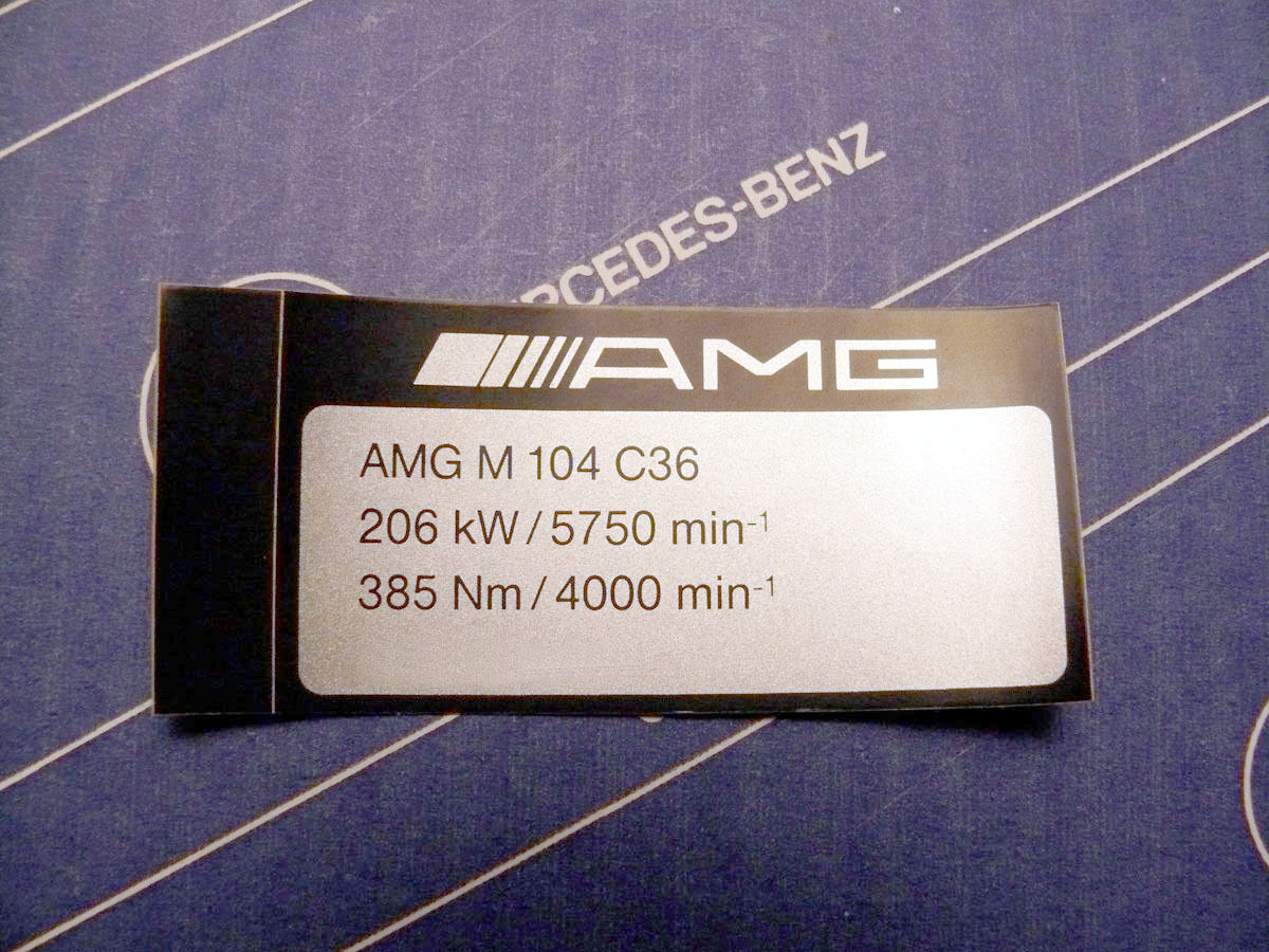 Original Mercedes engine sticker AMG M104 in the C 36 AMG