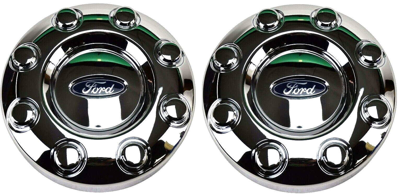 2005-2018 FORD F350 F-350 DUALLY FRONT 2WD CHROME WHEEL CENTER HUB CAPS PAIR NEW