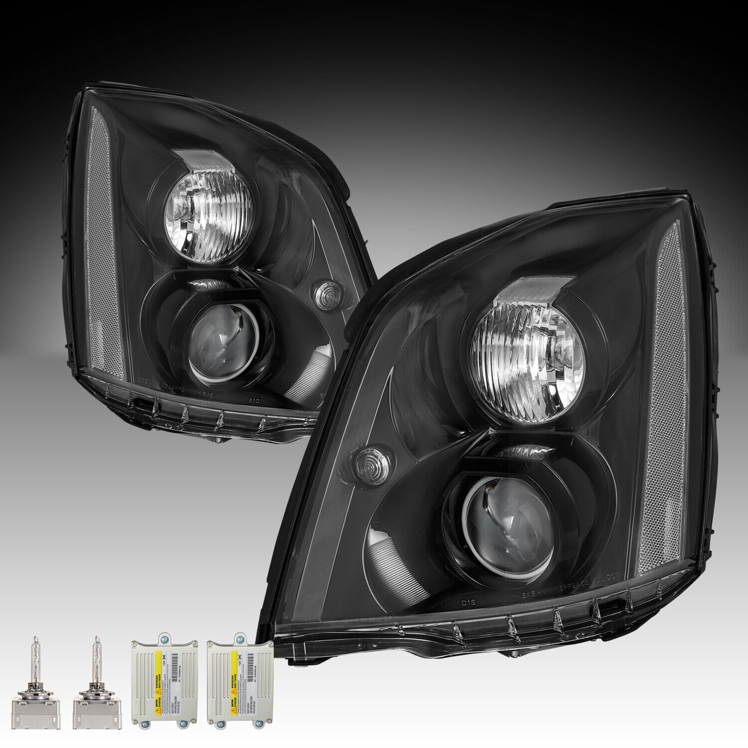 For 2006-2011 Cadillac DTS HID Black Projector Headlight W/Bulbs&Ballast LH+RH