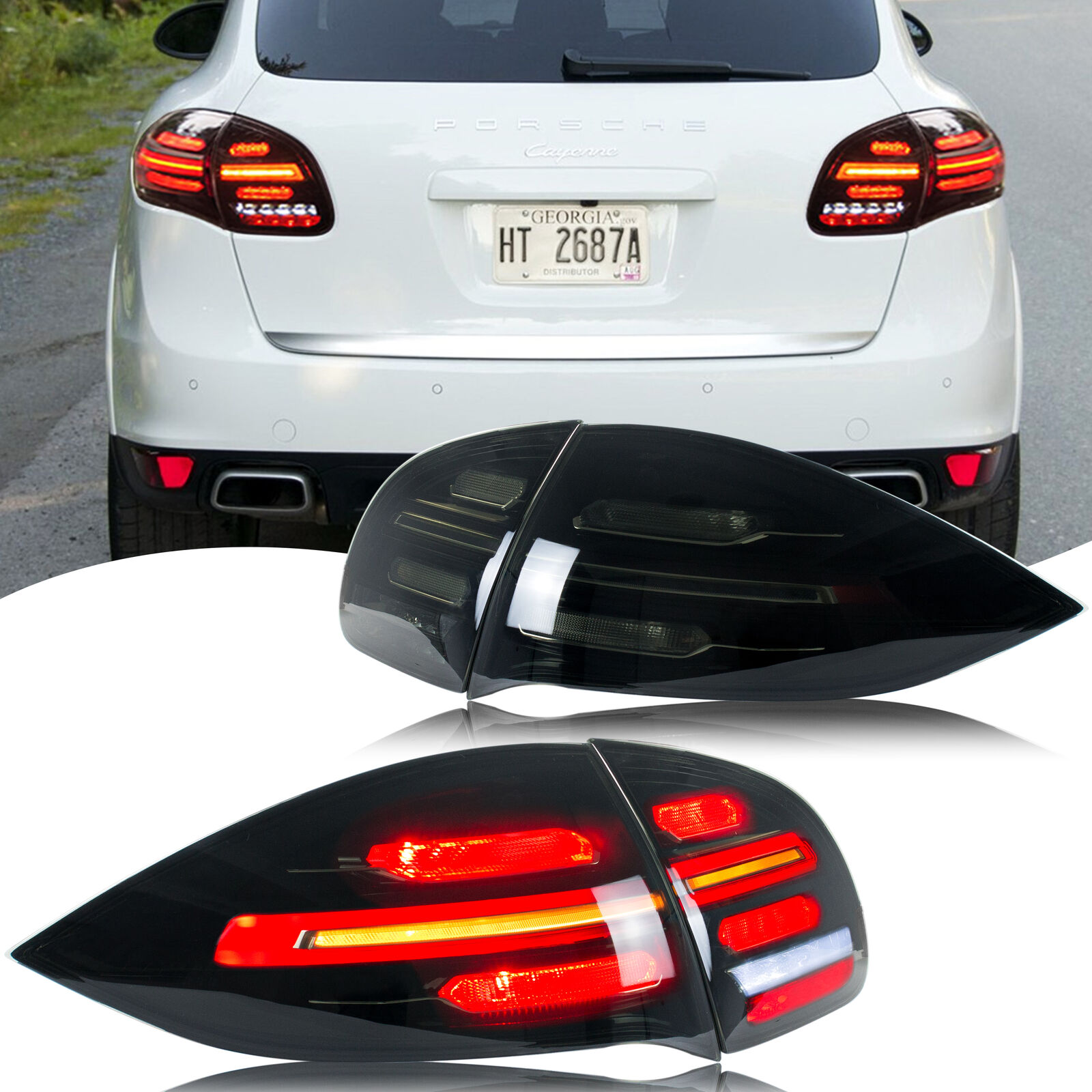 LED Black  Tail Lights for Porsche Cayenne 2011-2014 958 Sequential Rear Lamps 