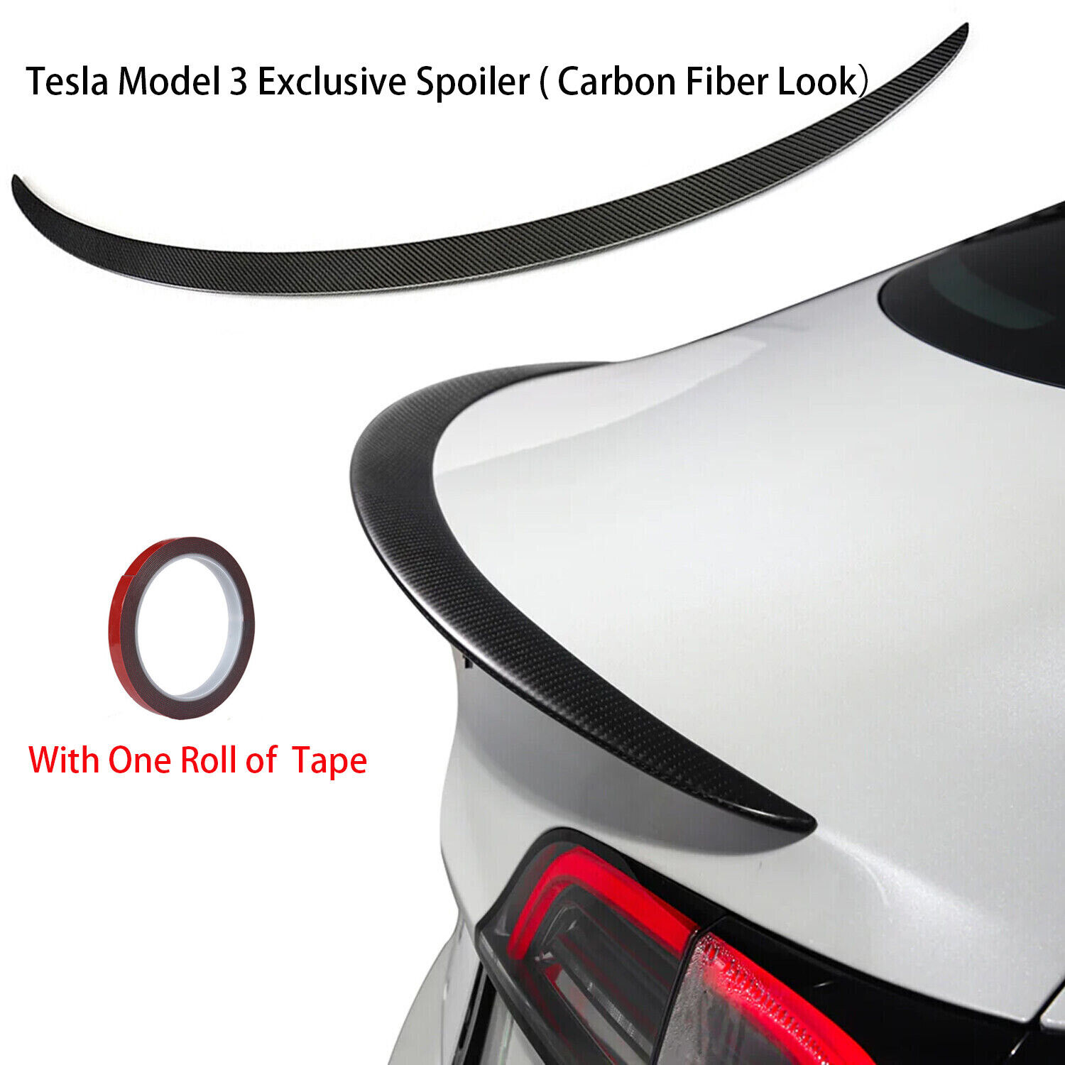 Rear Spoiler Wing Trunk Lip For Tesla Model 3 Carbon Fiber Look 2017 - With Tape