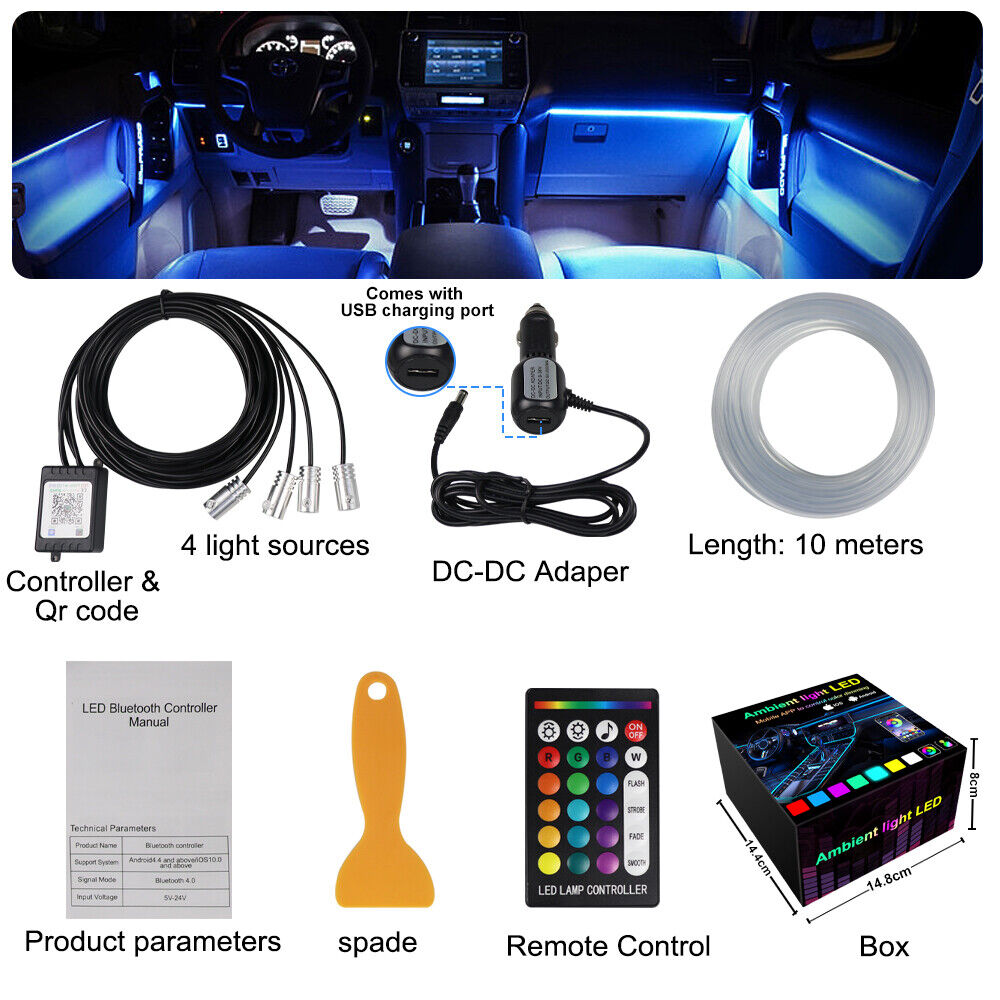 Car LED RGB Symphony Atmosphere Interior Acrylic Guide Fiber Optic Ambient Light