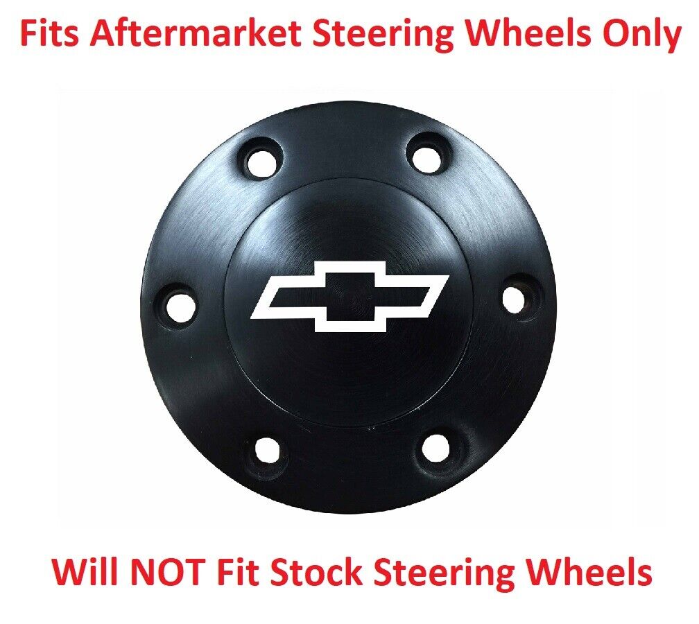Black Steering Wheel 6 Hole Horn Button w/ White Laser Etched Chevy Bowtie Logo