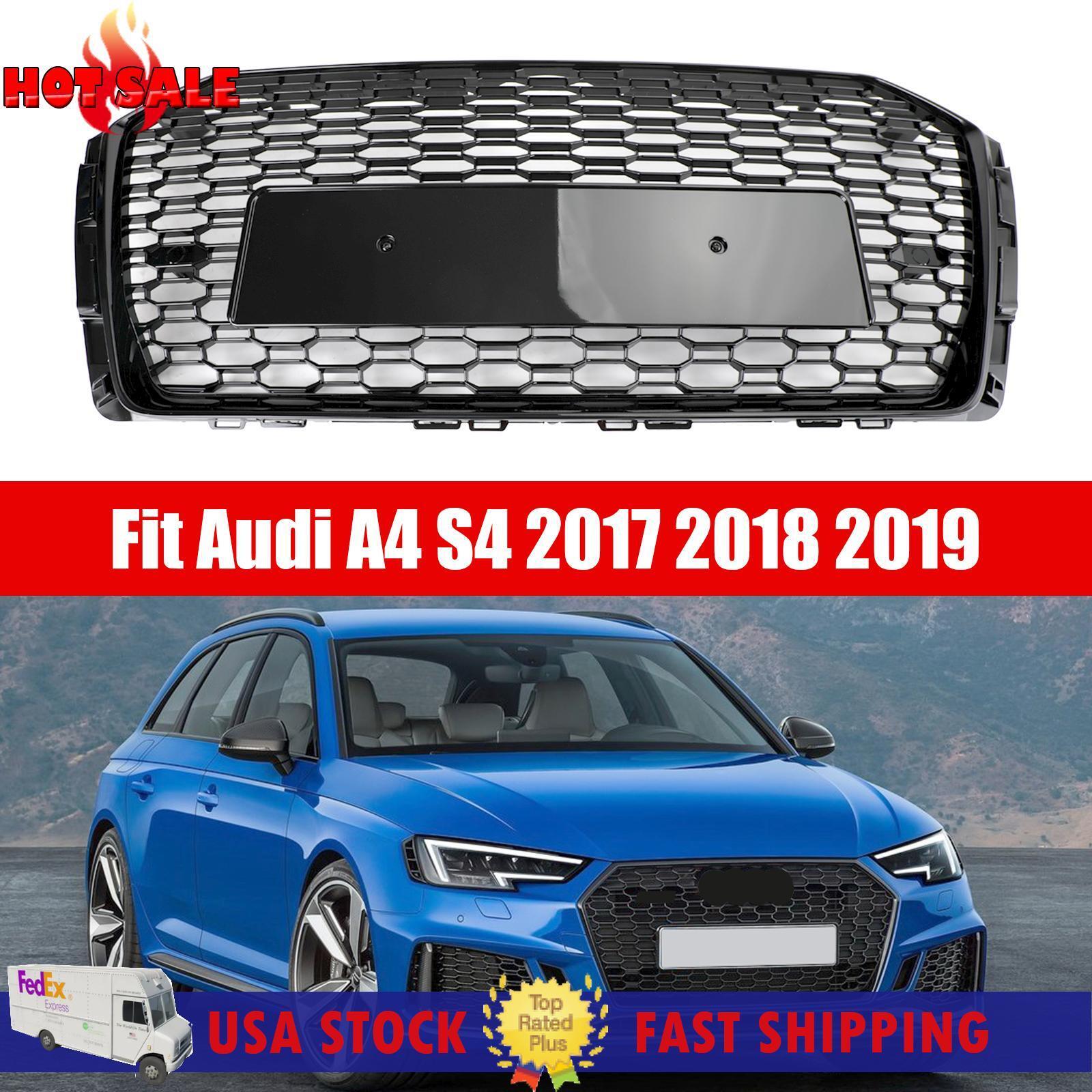 RS4 Style Honeycomb Mesh Hex Grille Grill Fits Audi A4/S4 B9 2017-2019 Black