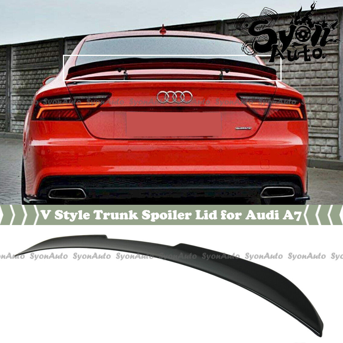 FITS 12-2018 AUDI A7 S7 RS7 V STYLE GLOSS BLACK REAR TRUNK SPOILER EXTENSION LID