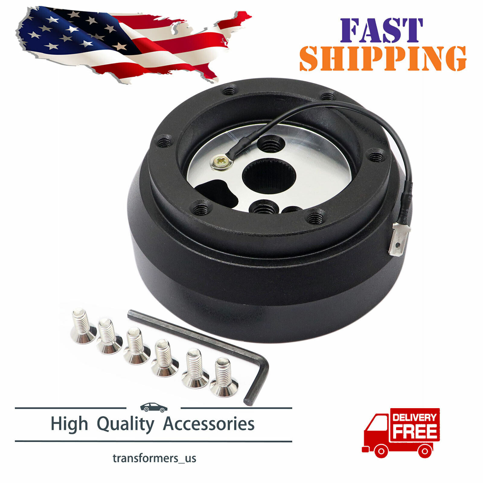 6 Hole Black Steering Wheel Hub Adapter For GM Chevy Flaming River