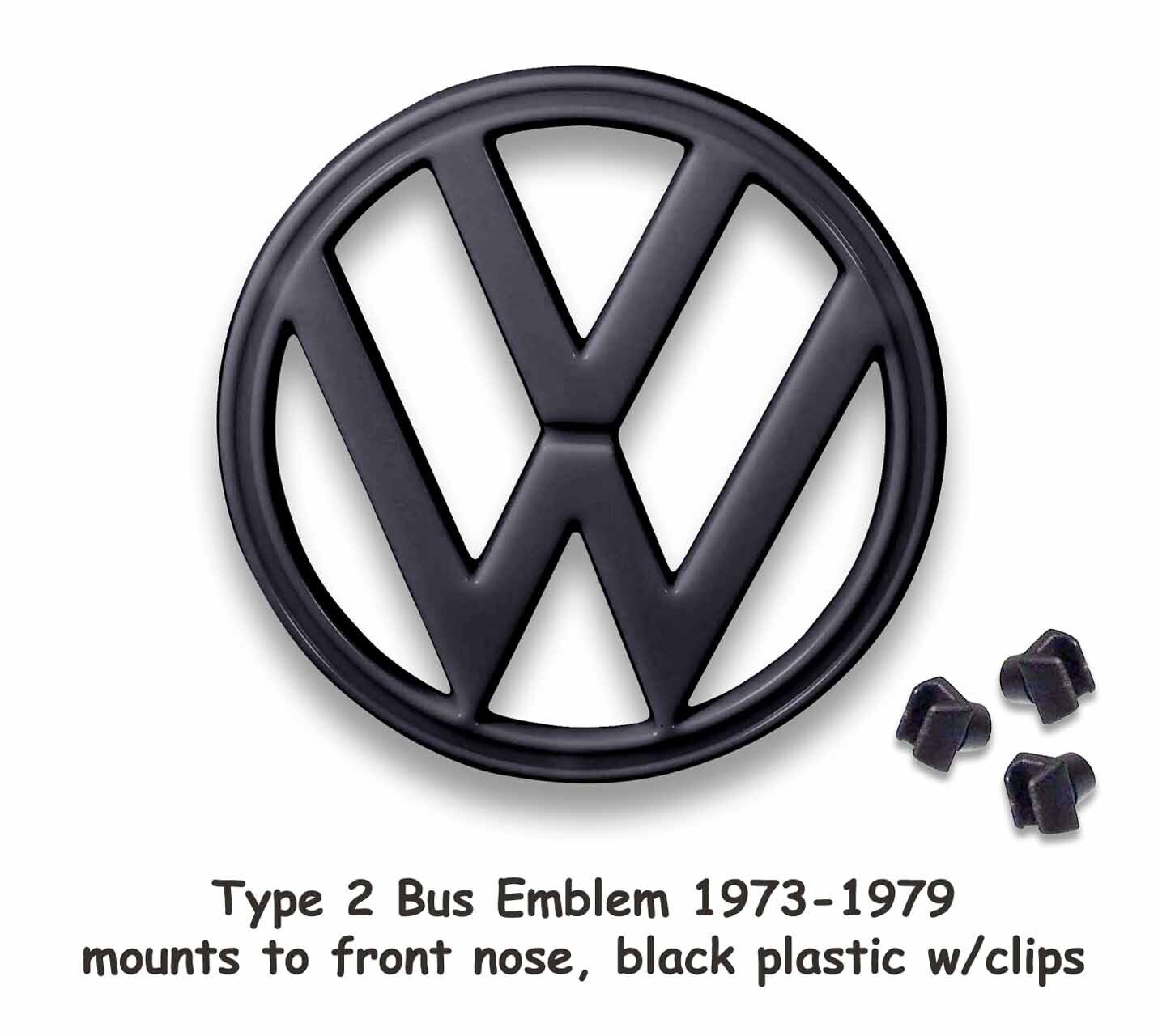 VW TYPE 2 BUS 1973-1979 BAYWINDOW BLACK NOSE EMBLEM WITH CLIPS MICROBUS