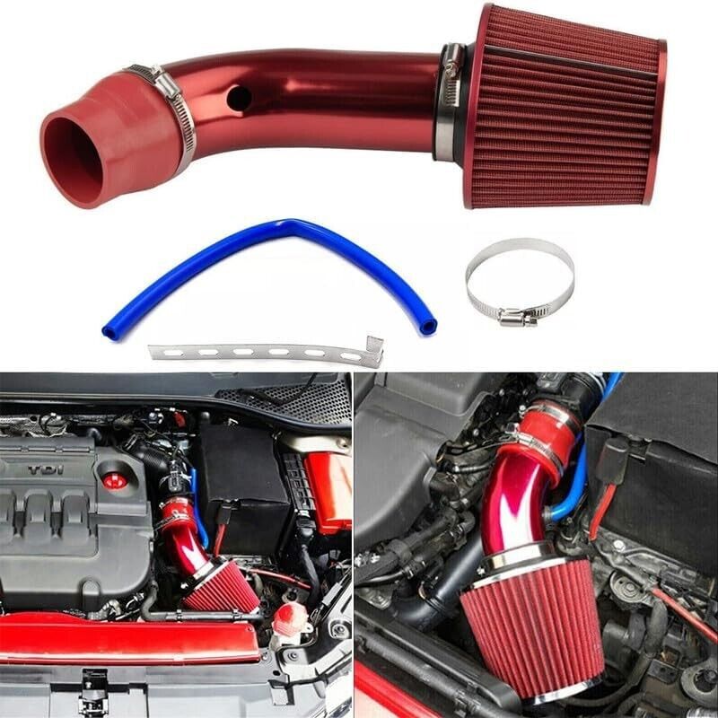 Cold Air Intake Filter Induction Kit Pipe Power Flow Hose System 3 inch (Red)