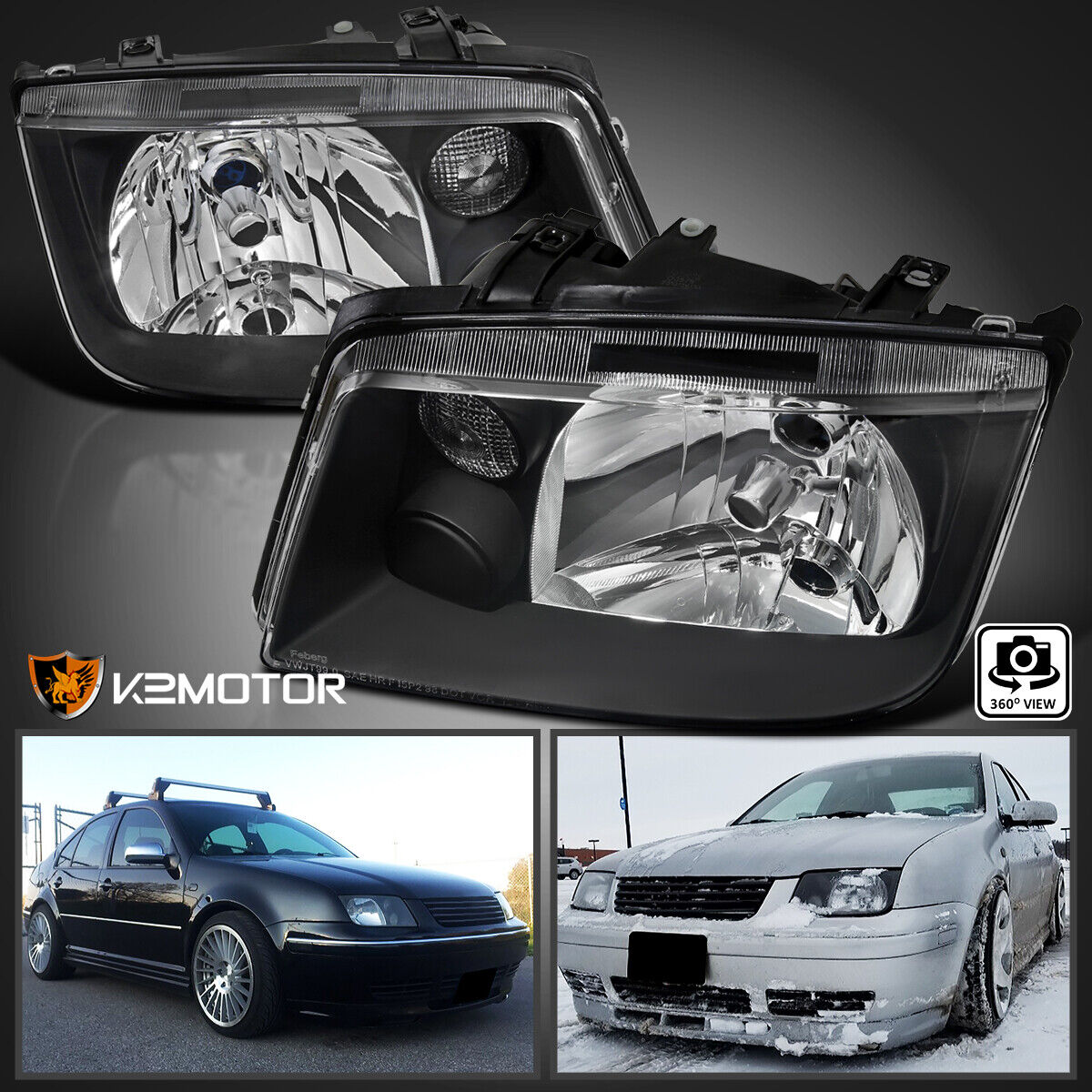 Black Fits 1999-2005 VW Jetta Bora MK4 Headlights Lamps Left+Right 99-05