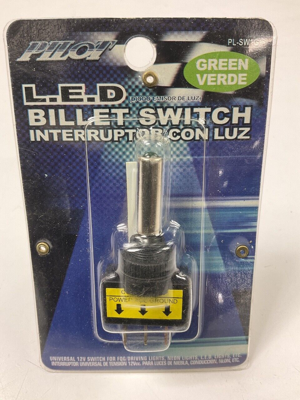 Pilot Automotive PL-SW1G UNIVERSAL Billet Toggle Switch W/ Green LED Light