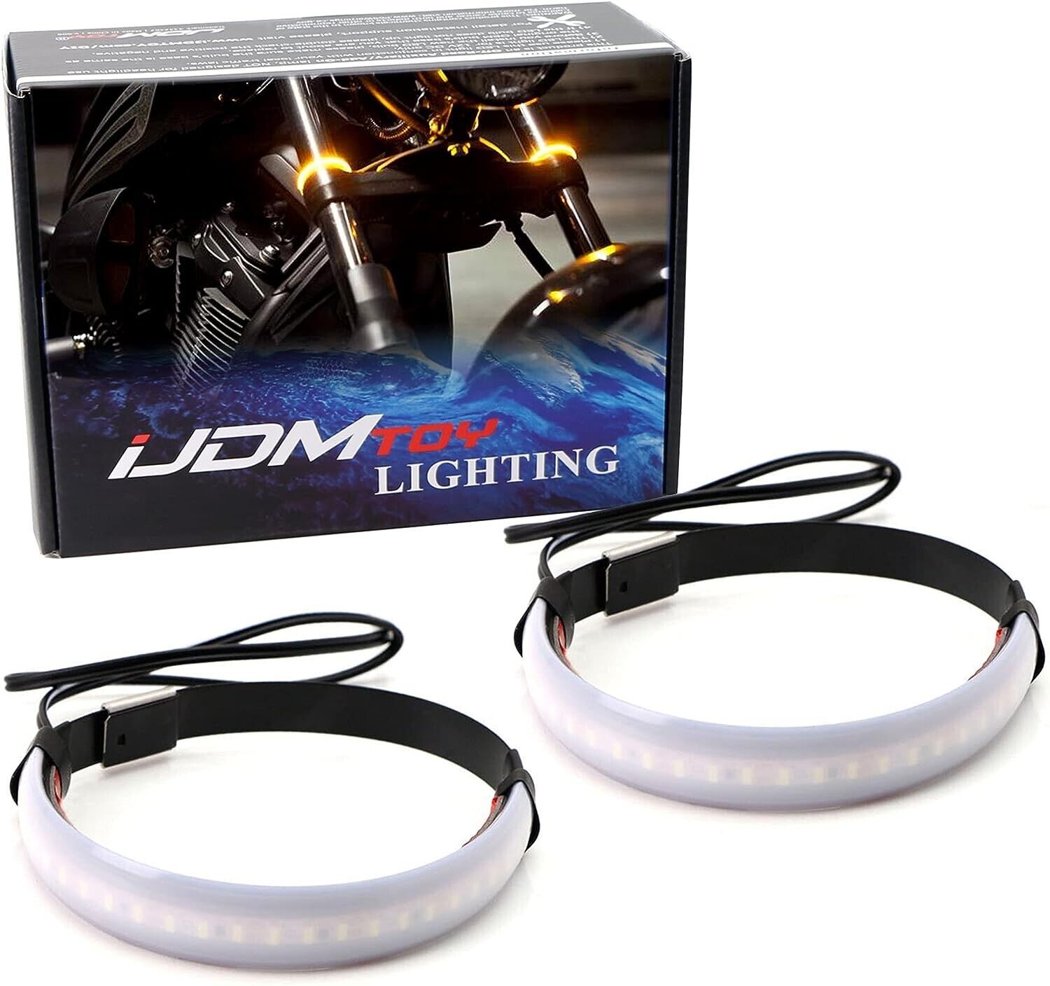 Universal Wrap Around Mount Amber LED Turn Signal Light Strips For Motorcycle