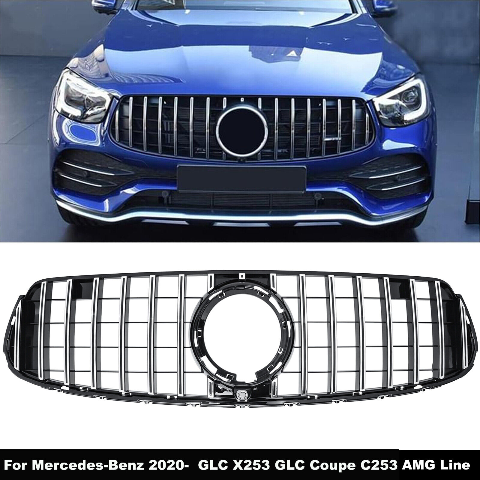 For 2020- Mercedes X253 GLC 200 300 350 400 with AMG Line Chrome GT Front Grille