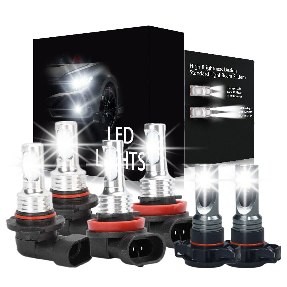 For GMC Sierra 1500 2500 3500 2007-2013 white LED Headlights+Fog Light bulbs Kit