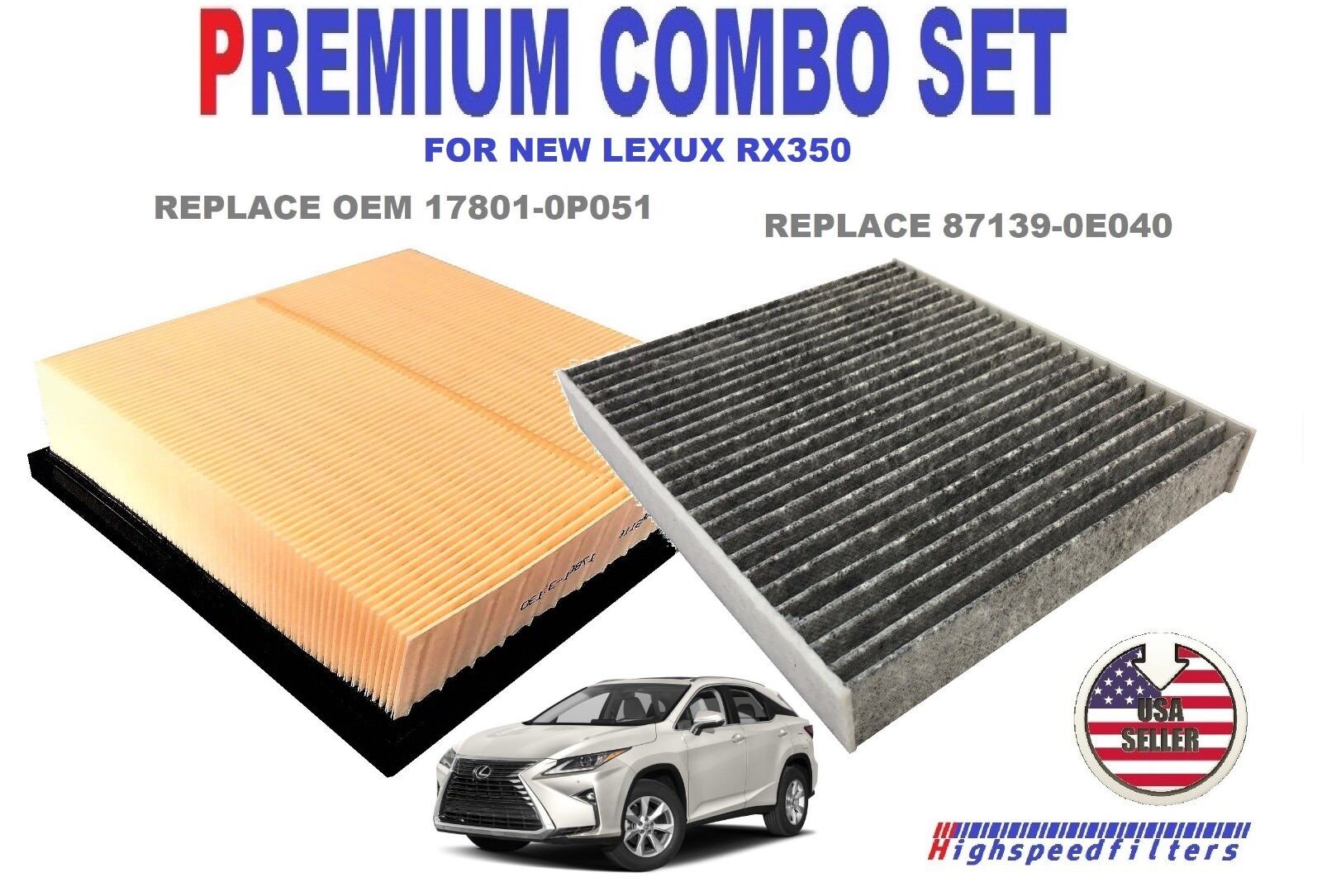 PREMIUM COMBO AIR FILTER & CHARCOAL CABIN FILTER FOR 2016 - 2022 LEXUS RX350