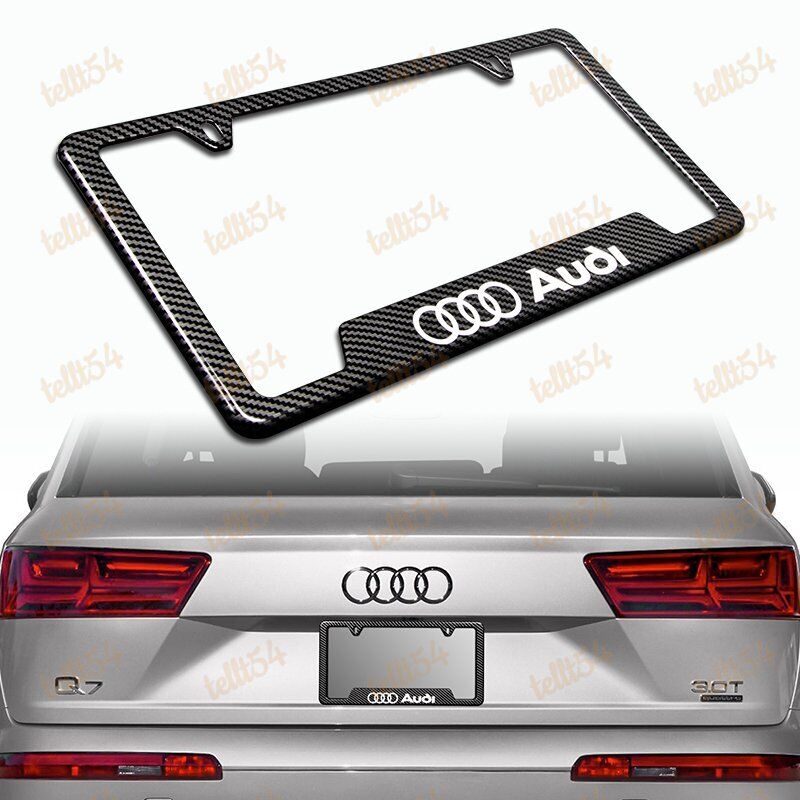New For AUDI Carbon Fiber Look License Plate Frame Laser Style Logo ABS X1
