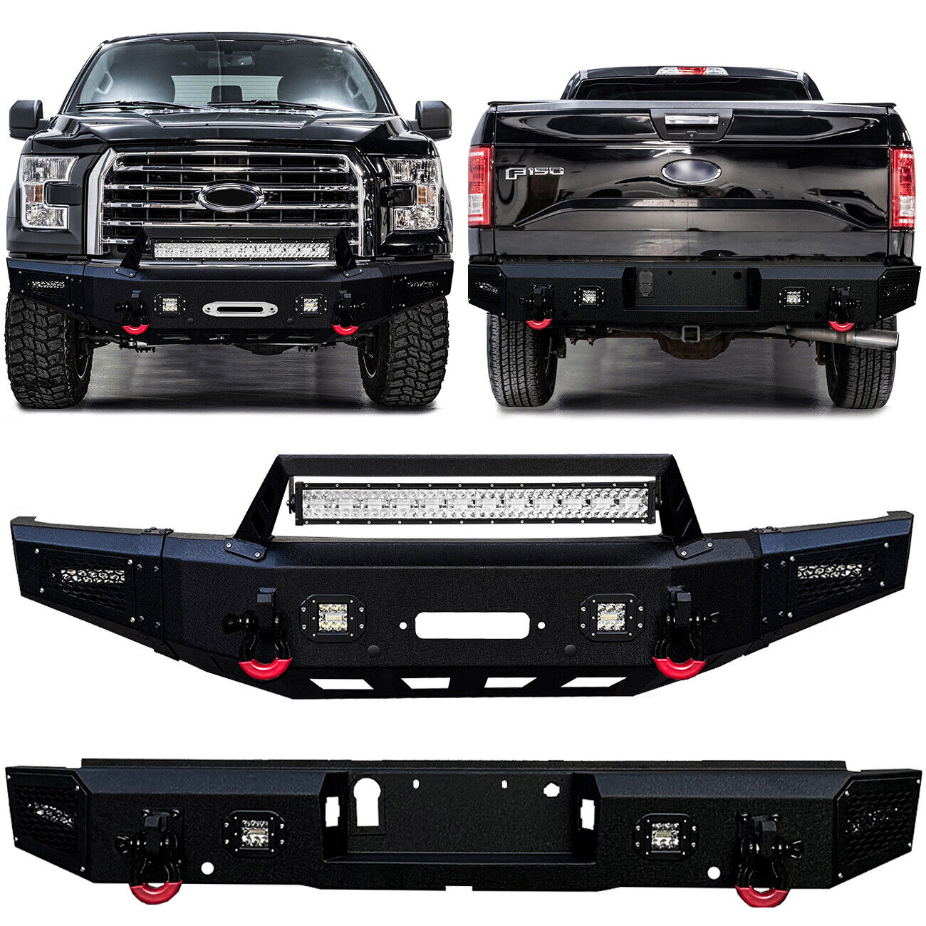 Vijay For Ford F150 2015-2017 Front or Rear Bumper with D-rings and LED lights