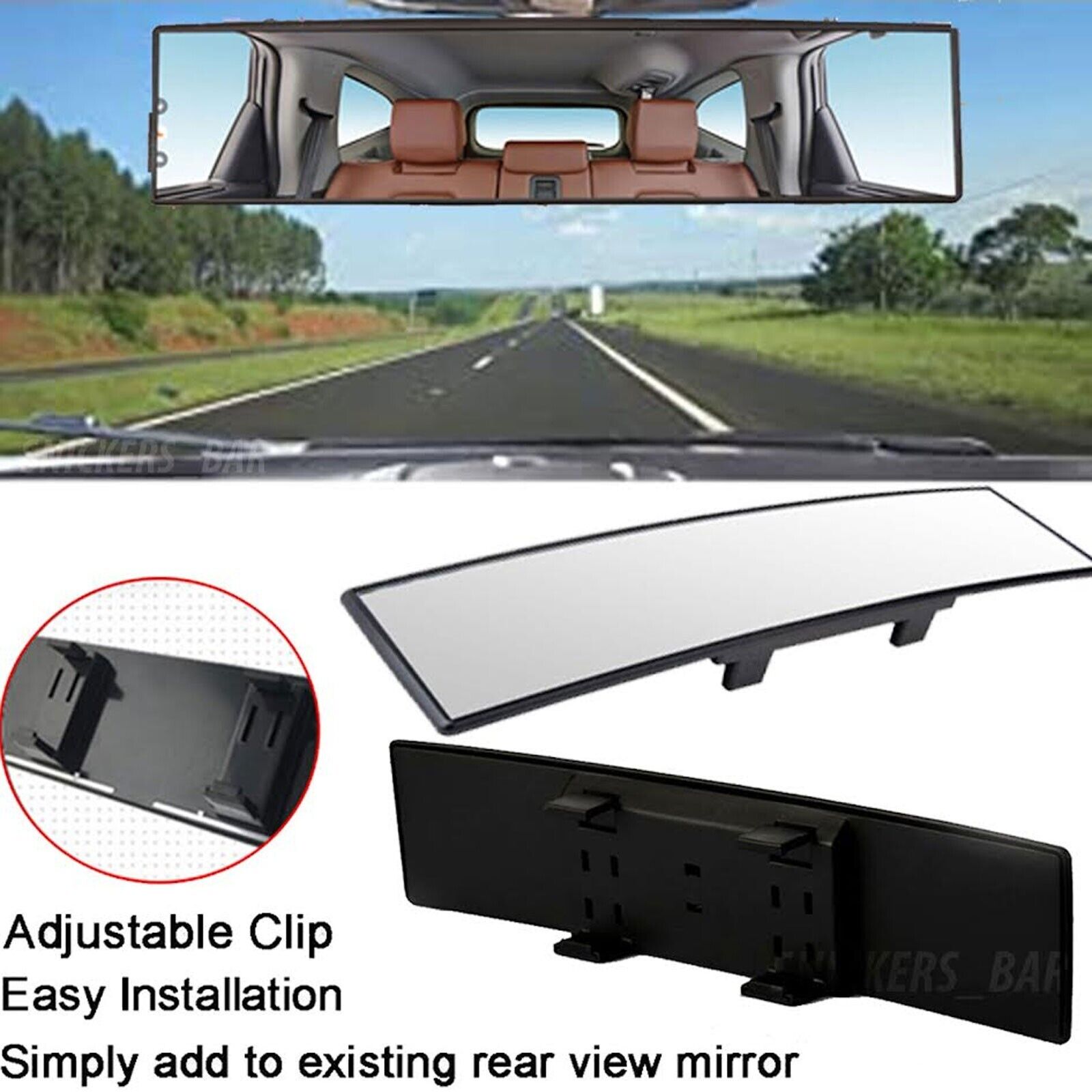 Car Universal 300MM Rear View Wide Angle Convex Clear Rearview Mirror Click On