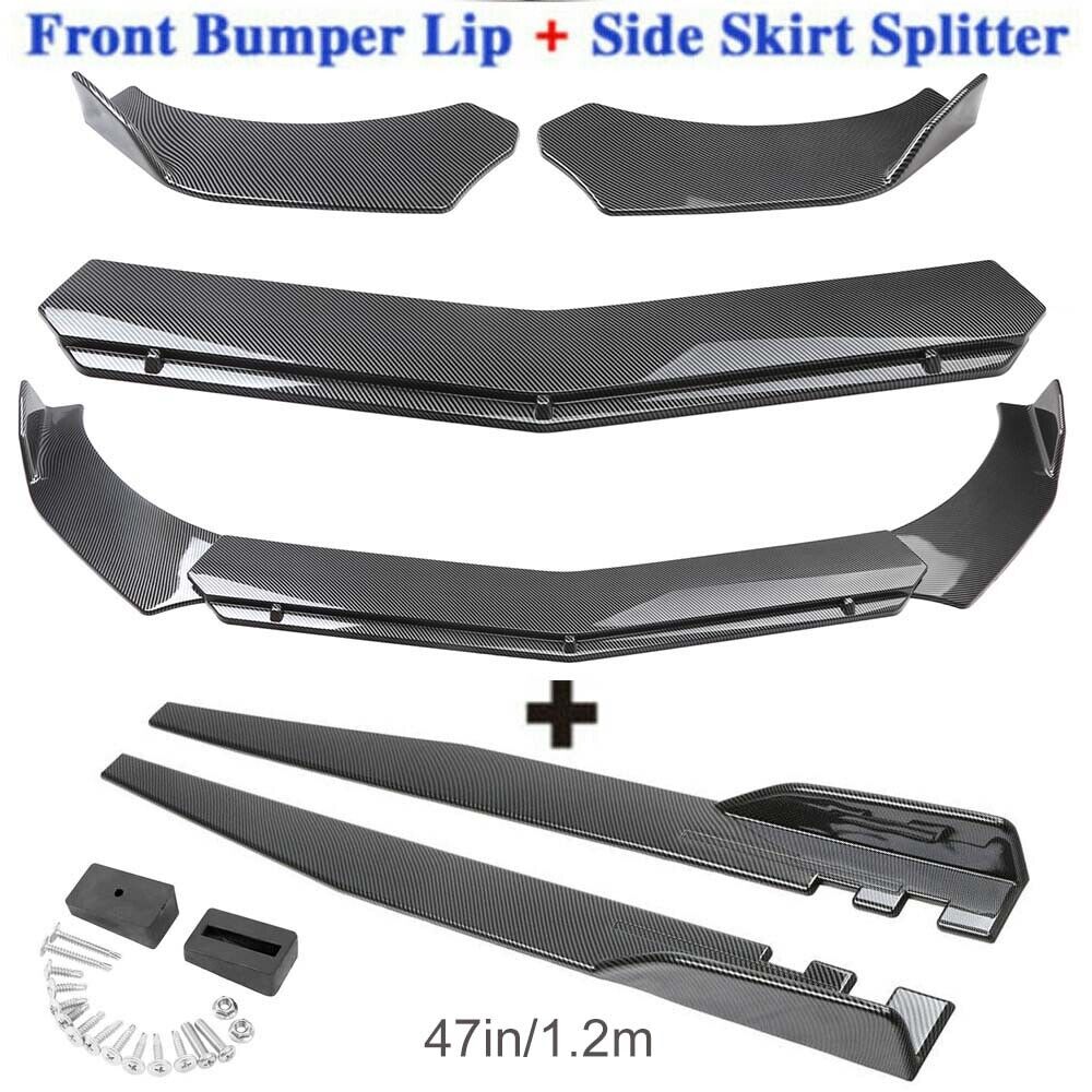 For KIA Stinger Forte Carbon Fiber Front Bumper Lip Spoiler Splitter+Side Skirt