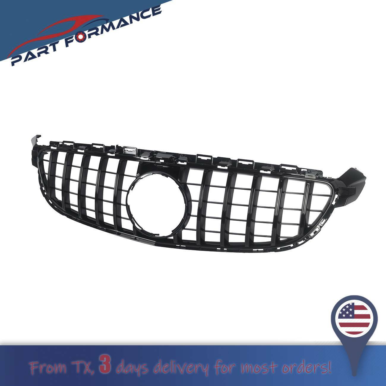 W/ CAMERA ALL BLACK GT R GRILLE FOR MERCEDES-BENZ W205 C63 AMG S 15-18